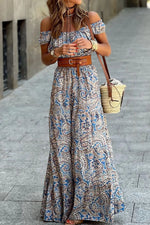 Boho Paisley Print Off Shoulder Maxi Dress