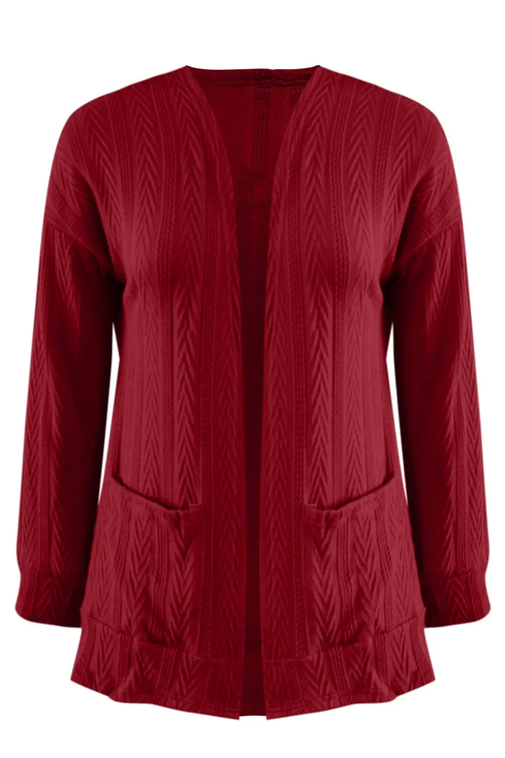 Full Size Textured Open Front Long Sleeve Cardigan