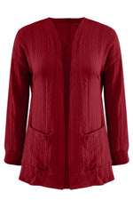 Full Size Textured Open Front Long Sleeve Cardigan