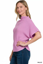 Zenana Mock Neck Sweater with Side Shirred