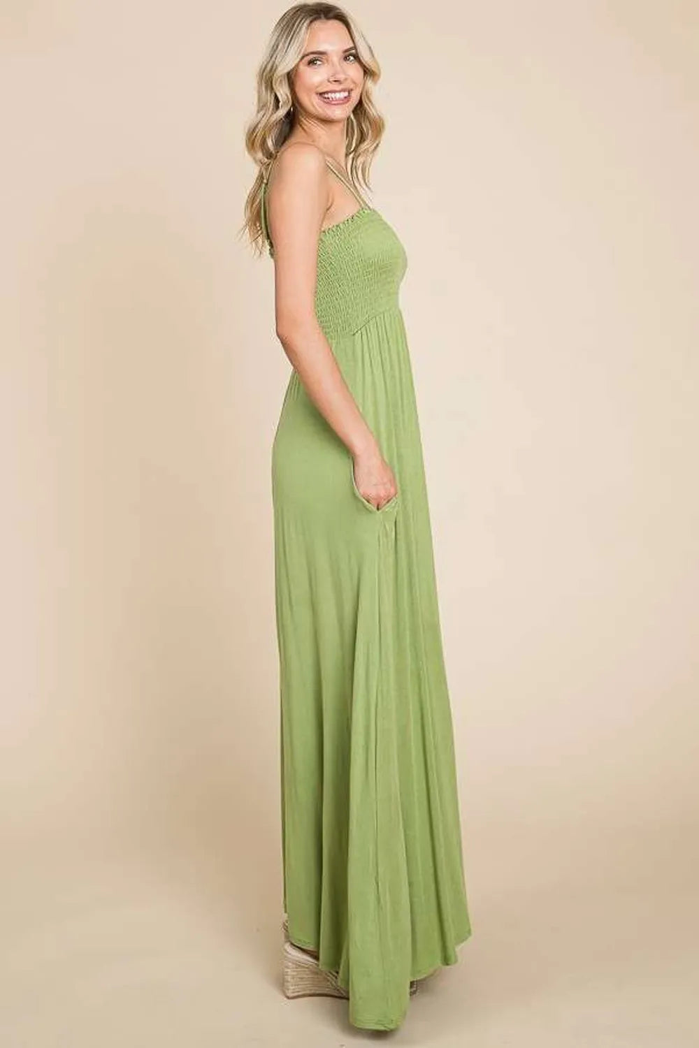 Culture Code Full Size Smocked Cami Maxi Dress with Pockets - Ladyez
