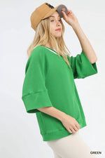 Umgee Ribbed Knit Top with Contrast Trim