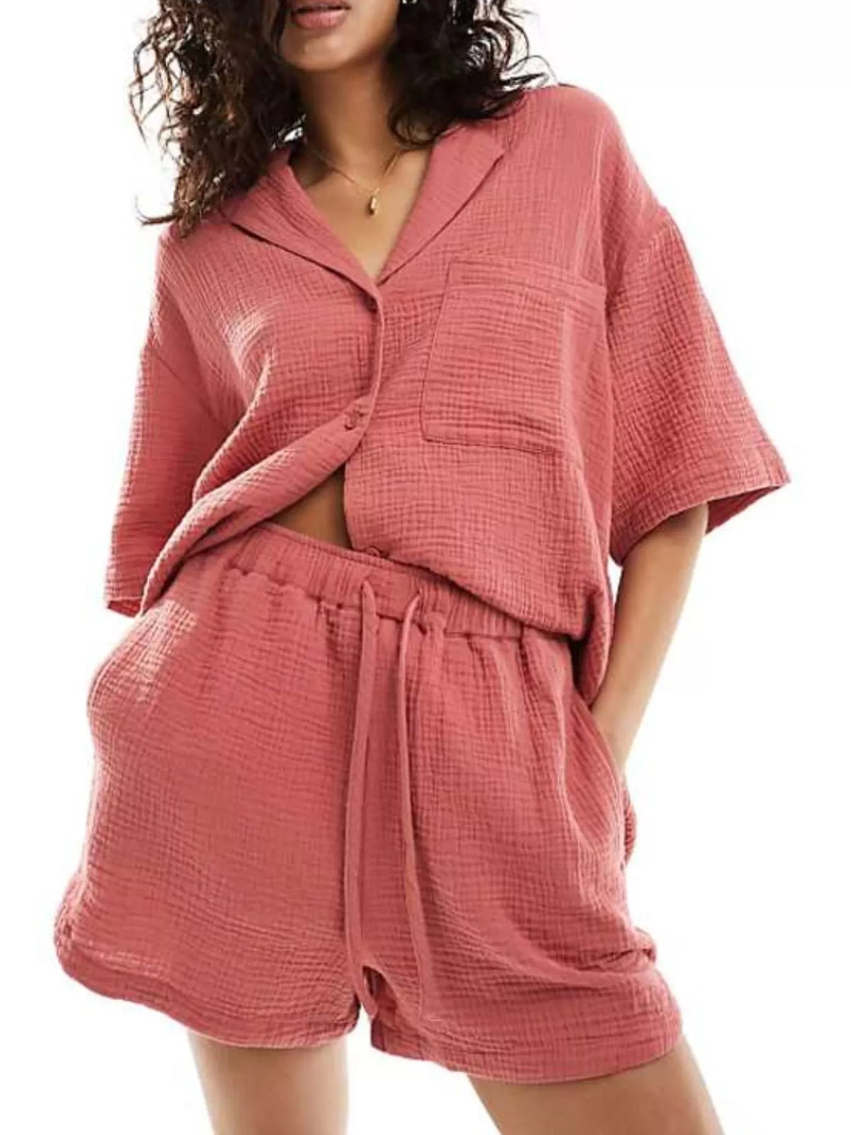 Relaxed Fit Button Up Shirt & Shorts Set