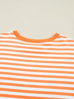 Stripe 3/4 Sleeve Exposed Seam Patchwork Pullover Top