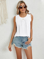Round Neck Sleeveless Top with Pleated Front Detail - Ladyez