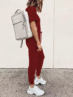 Full Size Round Neck Top and Drawstring Pants Set Plus Size