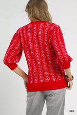 Umgee Jacquard Knit Puff Sleeve Sweater
