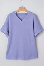 V Neck Short Sleeve Plus Size Waffle Knit Top