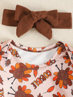 Children's Long Sleeve Bodysuit & Thanksgiving Turkey Dress Set with Headband
