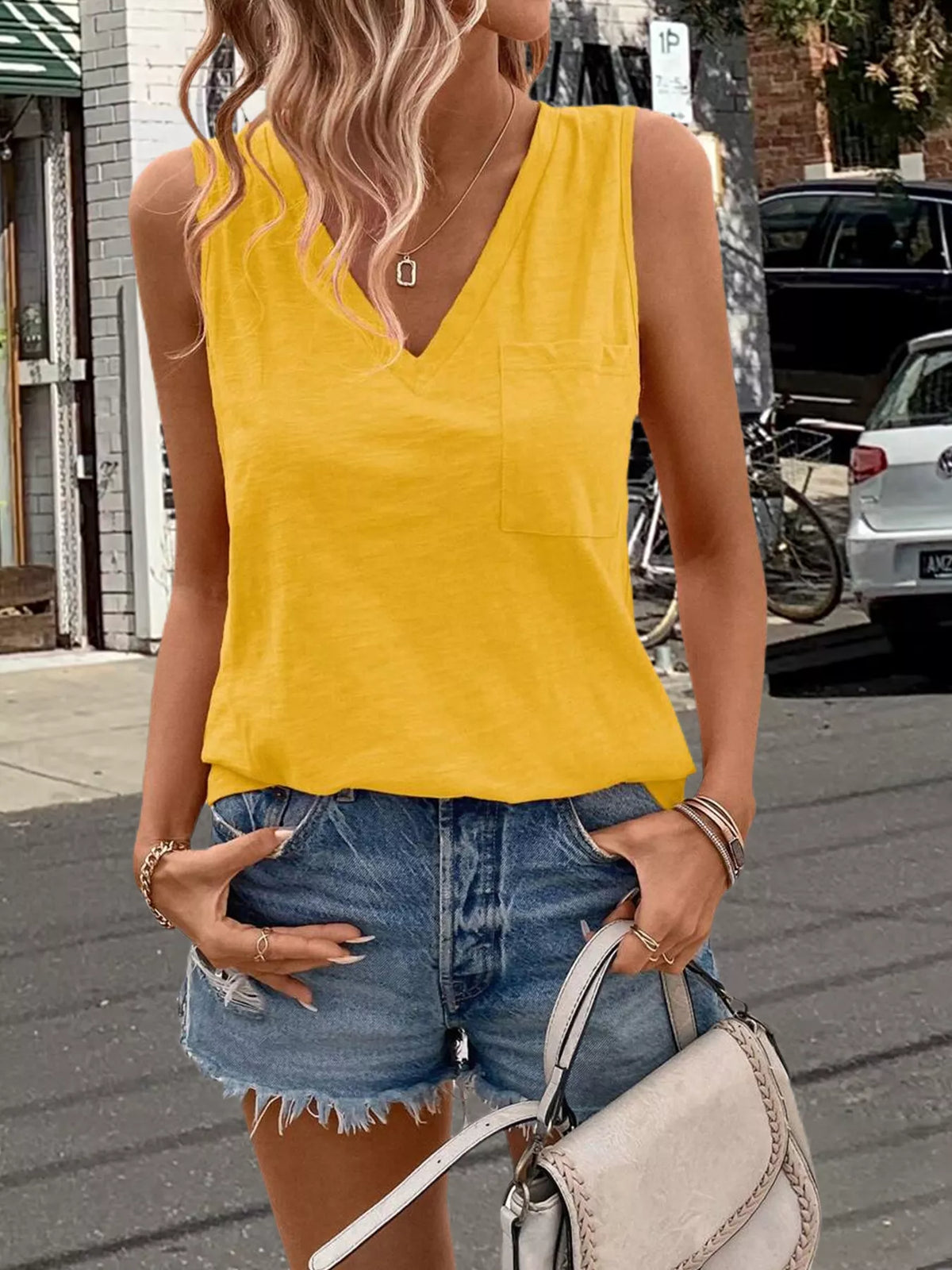 Casual V-Neck Pocket Tank