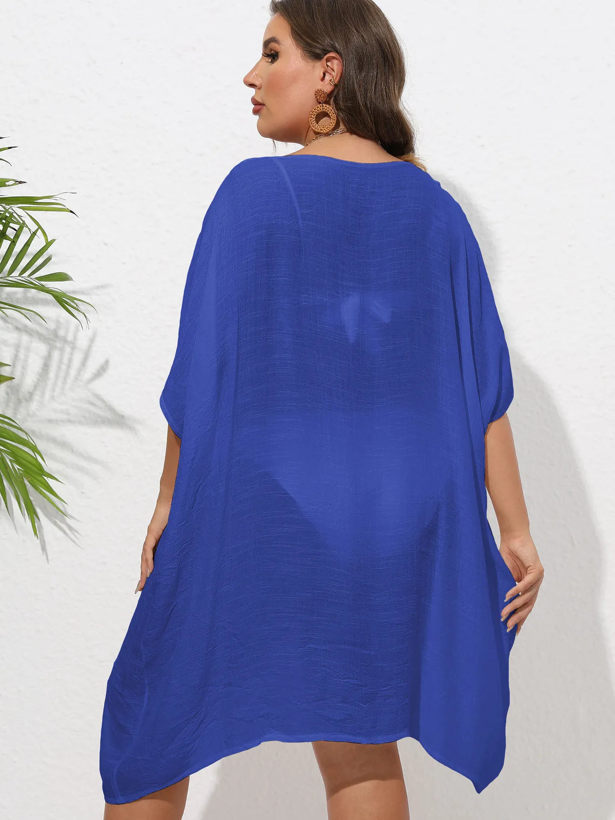 Crochet Trim V-Neck Beach Cover Up Dress - Ladyez