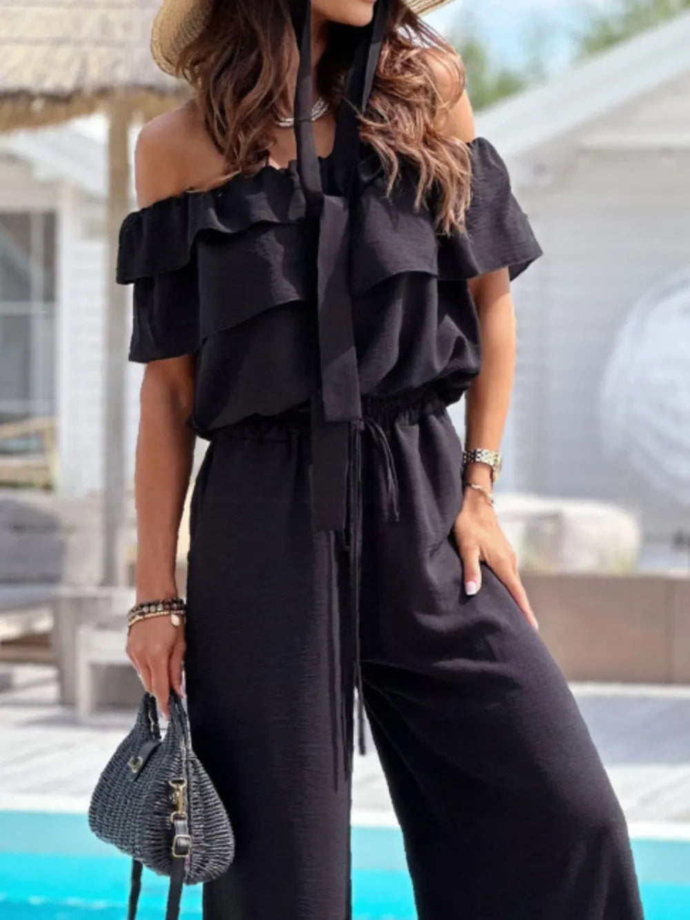 Ruffled OffShoulder Wide Leg Jumpsuit