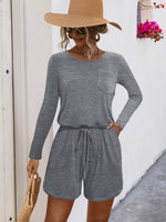 Long Sleeve Drawstring Romper