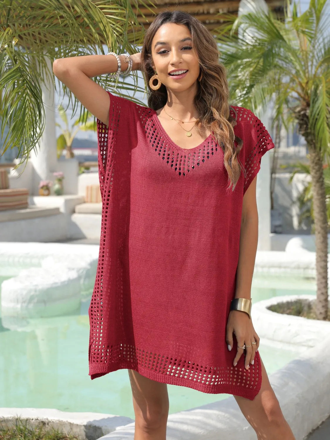 Crochet Trim Beach Cover Up Dress - Ladyez