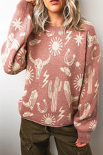 Western Graphic Round Neck Sweater