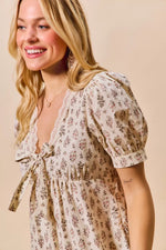 SO ME Floral Print Lace Trim Short Sleeves Mini Dress