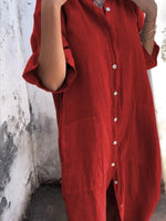 Full Size Casual Linen Button-Down Shirt Dress Plus Size - Ladyez