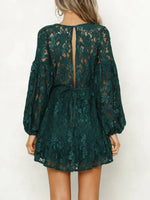Lace V-Neck Long Sleeve Mini Dress - Ladyez