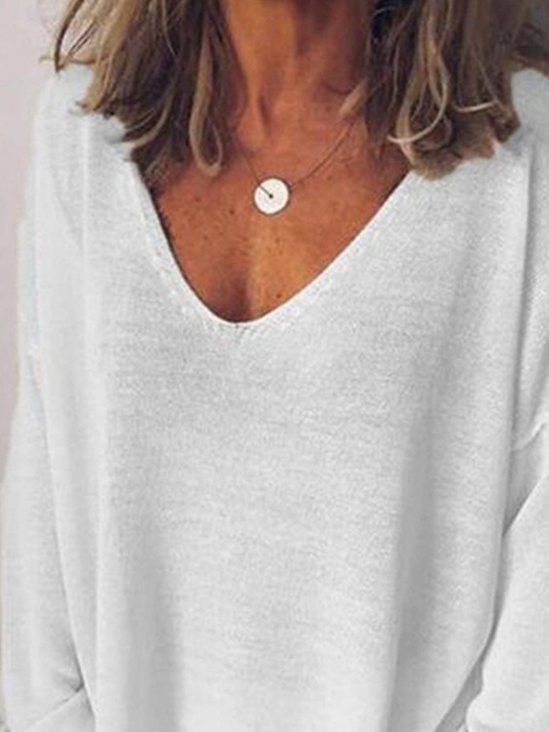 Full Size V-Neck Drop Shoulder Long Sleeve T-Shirt Plus Size - Ladyez