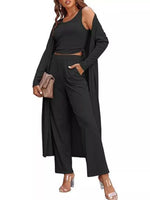 Round Neck Tank & Cardigan & Pants Set