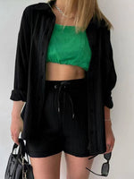 Textured Button Up Shirt and Shorts Set