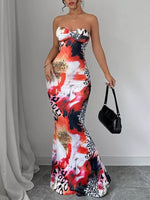 Abstract Print Bodycon Sweetheart Neck Tube Maxi Dress
