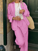 Striped Button Up Shirt and Pants Set