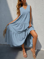 FAM-FAM Tiered V-Neck Sleeveless Dress - Ladyez