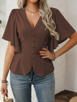 V-Neck Flutter Sleeve Blouse