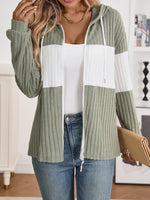 Drawstring Color Block Zip Up Outerwear