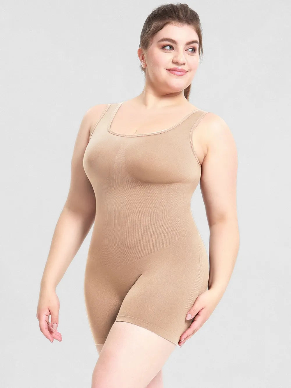 Scoop Neck Wide Strap Shaping Romper - Ladyez