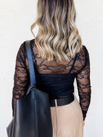 Lace Crochet Mesh Patched Slim Fit Long Sleeve Top