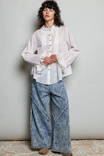 POL Woven Lace Trim Pintuck Button-Down Shirt