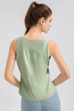 Wide Strap Round Neck Active Tank - Ladyez