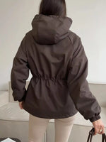 Drawstring Waist Hooded Windbreaker Outerwear