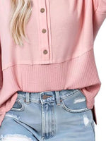 Button Detail Texture Knit T-Shirt
