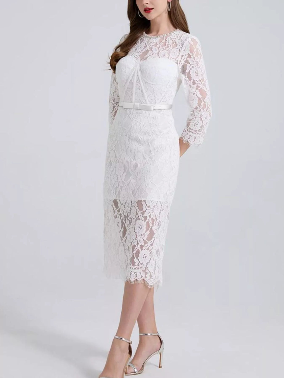 Lace Long Sleeve Midi Dress