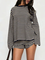 Striped Long Sleeve Top and Shorts Set