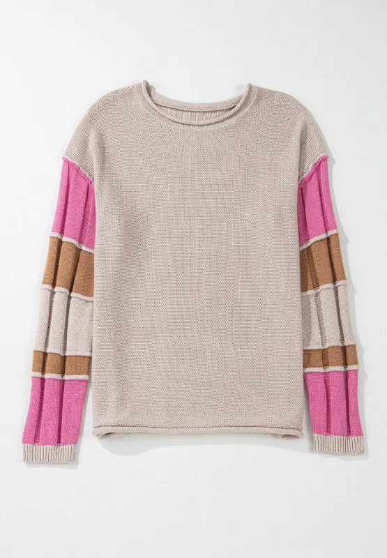 Color Block Round Neck Long SleeveSweater