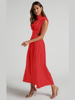 Cutout Mock Neck Sleeveless Ruched Dress - Ladyez