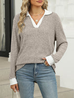 Ribbed Knit Long Sleeve T-Shirt