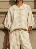 Full Size Plaid Button Up Shirt and Pants Set Plus Size