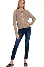 Zenana Ribbed Two Tone Zip Up Sweater Cardigan