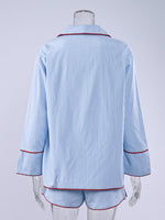 Striped Contrast Trim Top and Shorts Lounge Set