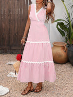 Striped Surplice Sleeveless Tiered Dress