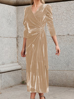 Surplice Puff Sleeve Midi Dress - Ladyez