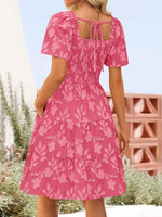 Smocked Square Neck Tiered Mini Dress
