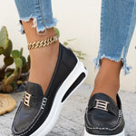 Metal Buckle Round Toe Slip-Ons
