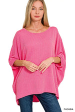 Zenana Raised Rib Bat Sleeve Top