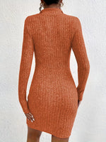 Ribbed Knit Bodycon Mini Dress with Zipper